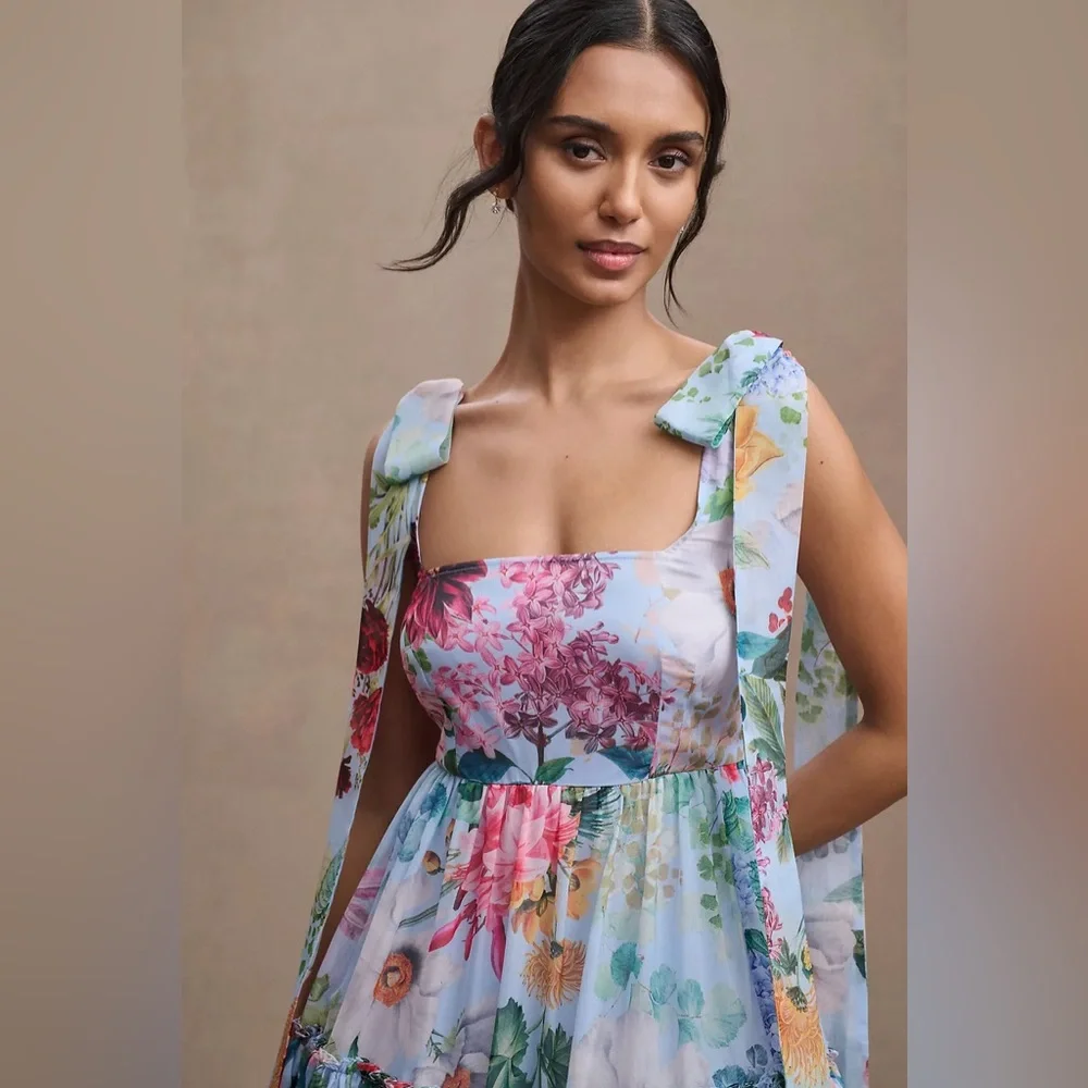 BHLDN Geisha Designs Isabella Tiered Square-Neck A-Line Midi Dress - Picture 3 of 8